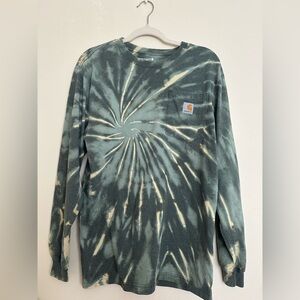 Carhartt Spiral Tie-Dye Long Sleeve Pocket Tee - Green & Cream